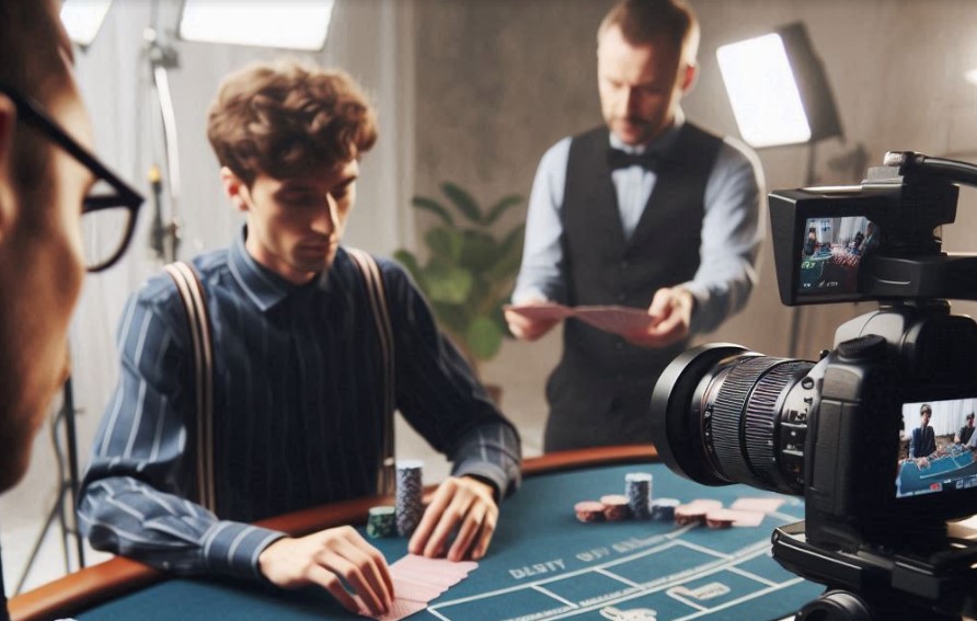 A poker player at the table being filmed during poker game