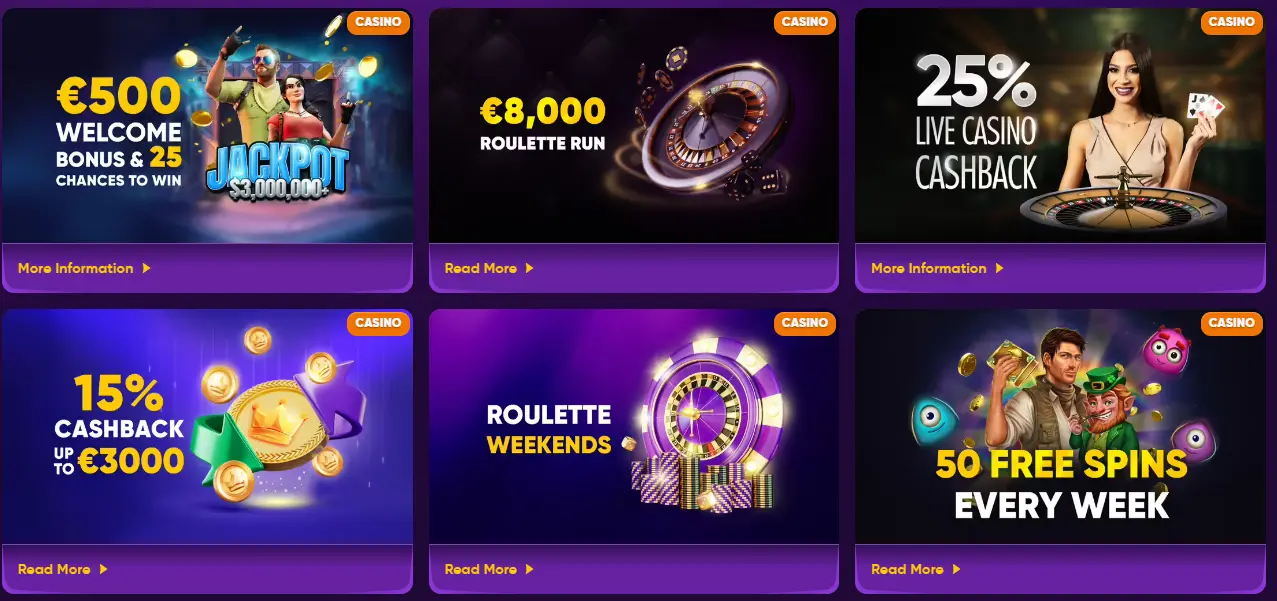 Different bonus options at Kingmaker Casino with vivid roulettes and vibrant coins.