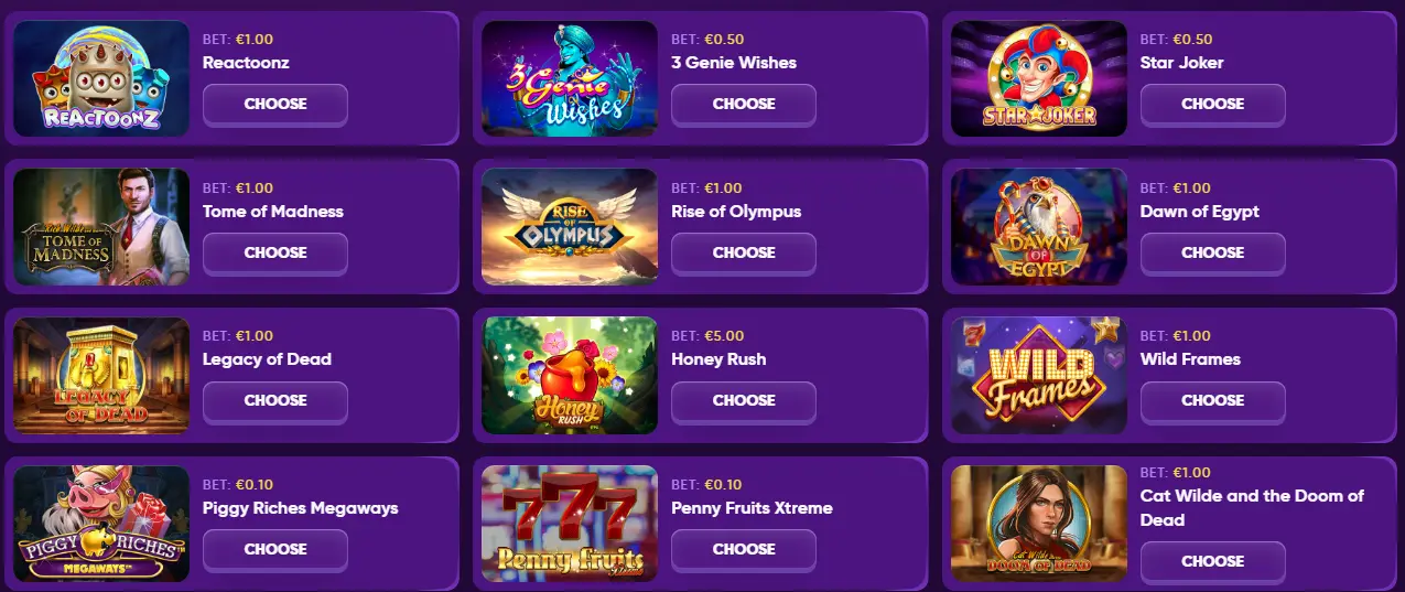 Multiple free spin options at Kingmaker Casino showcasing betting prices with vivid images.