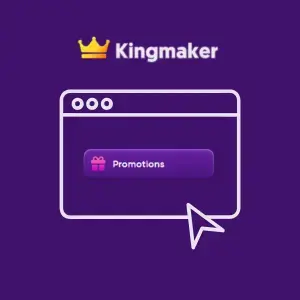 An icon of a browser window with a button labeled Promotions under the Kingmaker logo.